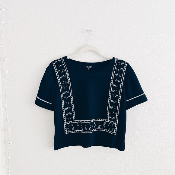 Topshop Short Sleeve Ladder Trim Tee Size S - Picture 1 of 4